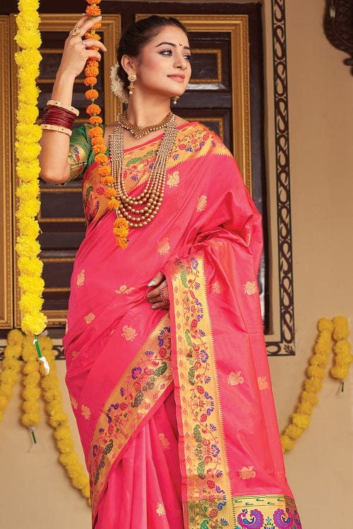 Buy MySilkLove Pearl Pink Zari Woven Paithani Saree Online