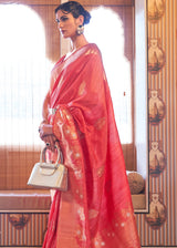 Burnt Pink Zari Woven Tussar Silk Saree