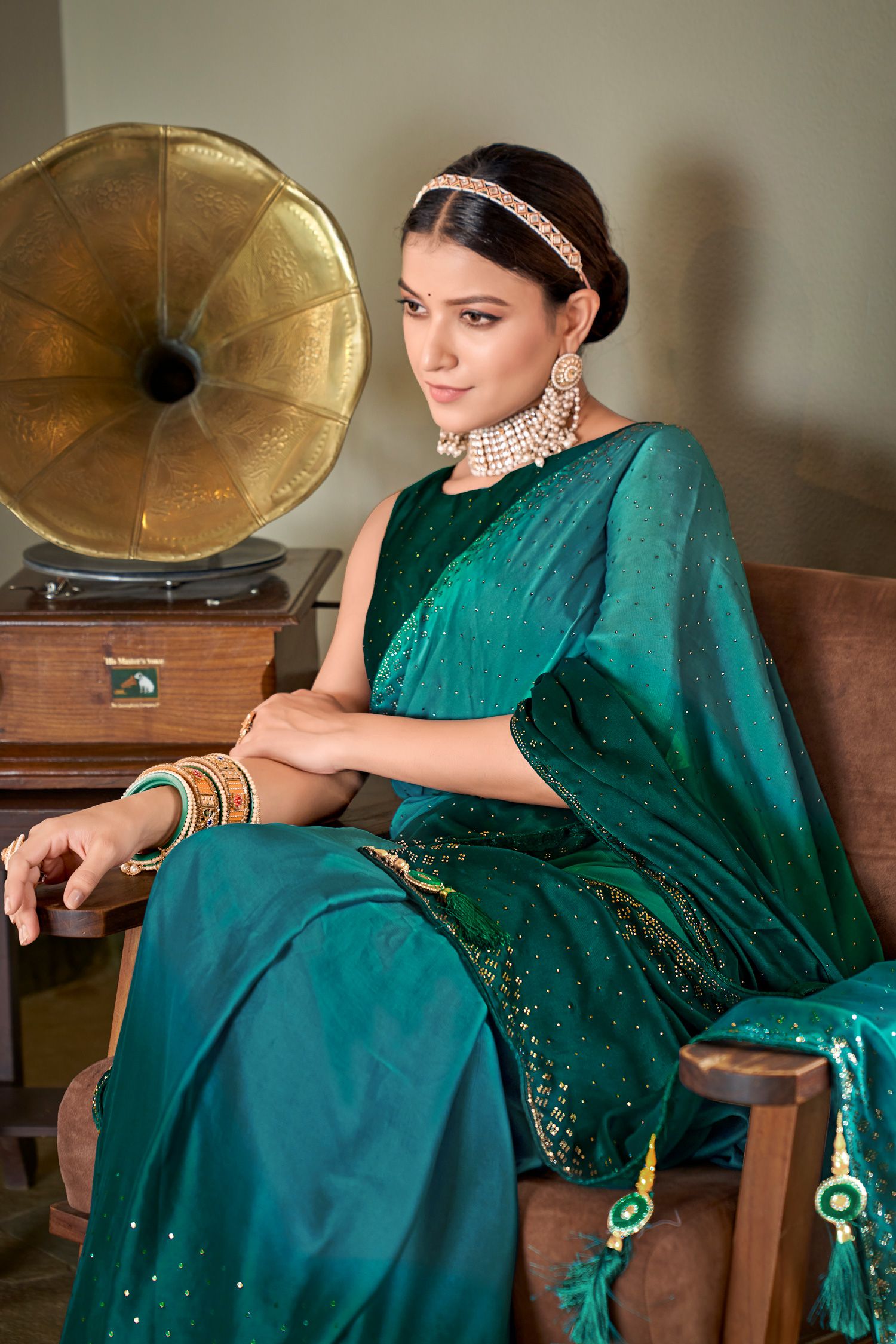 Buy MySilkLove Tradewind Green Designer Saree Online