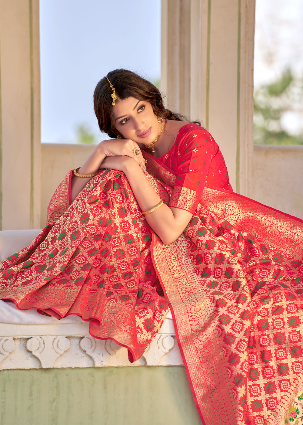 Buy MySilkLove Sunset Red Zari Woven Banarasi Brocade Saree Online