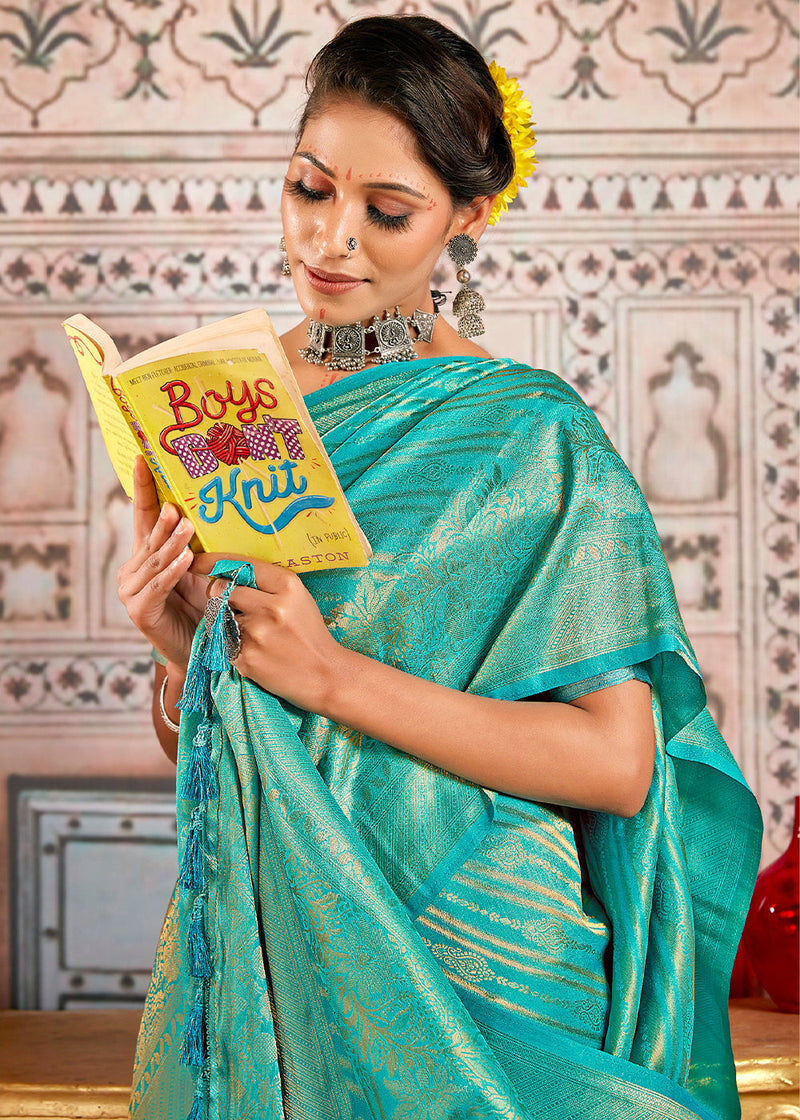 Tradewind Blue South Silk Saree