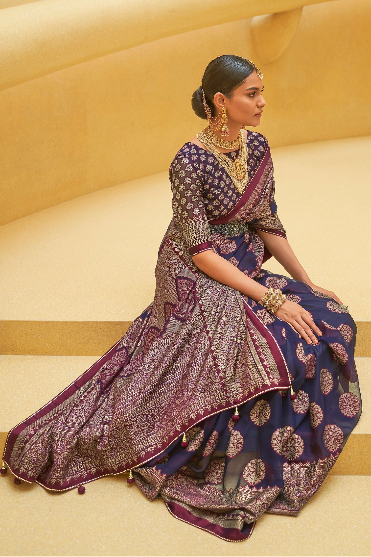 MySilkLove Blackcurrant Purple Zari Woven Brasso Organza Saree