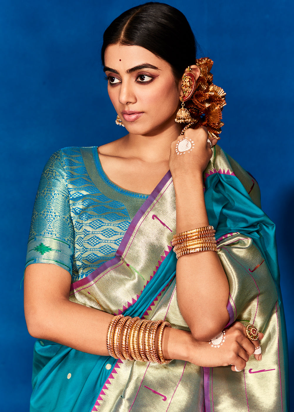 MySilkLove Royal Blue Woven Paithani Silk Saree