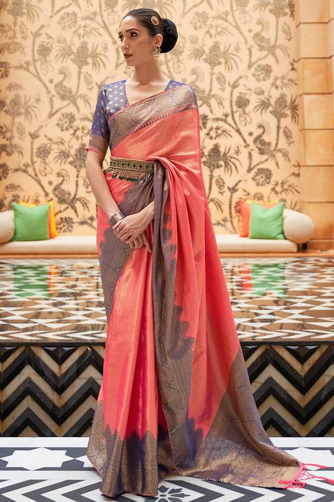 Buy MySilkLove Burnt Sienna Pink Zari Woven Kanjivaram Saree Online