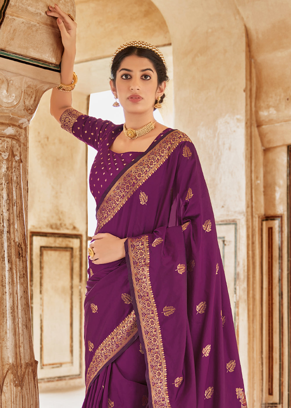 Buy MySilkLove Cosmic Purple Zari Woven Banarasi Silk Saree Online