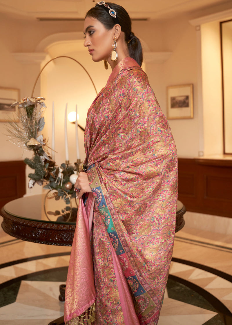 Matrix Pink Banarasi Digital Kanni Printed Silk Saree