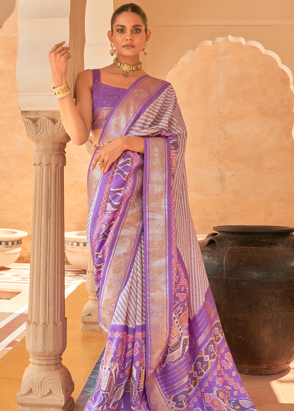 Buy MySilkLove Strikemaster Purple Patola Silk Saree Online