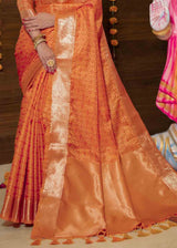 Terracotta Orange Zari Woven Banarasi Soft Silk Saree
