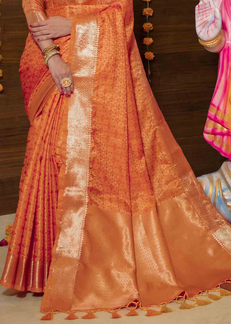 Terracotta Orange Zari Woven Banarasi Soft Silk Saree