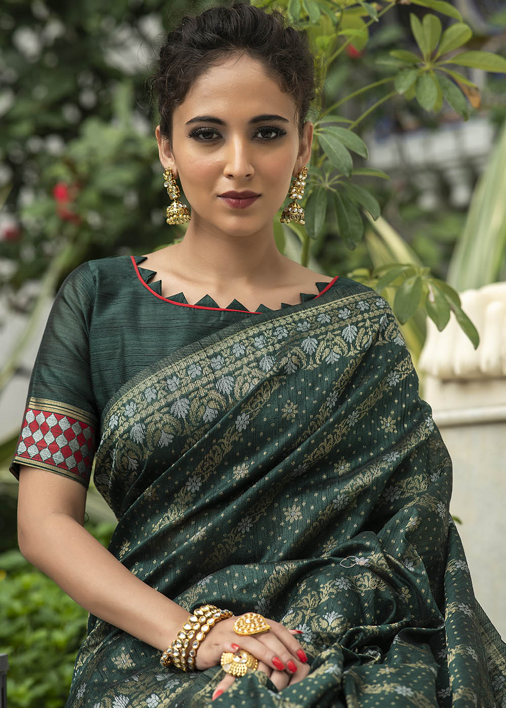 Buy MySilkLove Sark Green Zari Woven Tussar Silk Saree Online