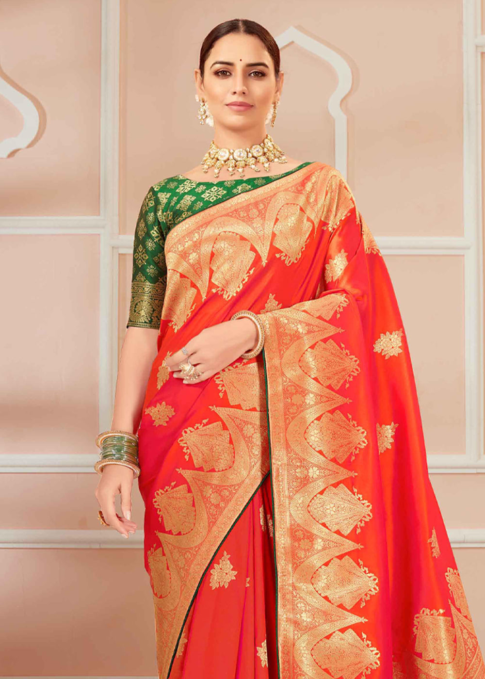 Buy MySilkLove Cinnabar Dark Orange Zari Woven Banarasi Silk Saree Online