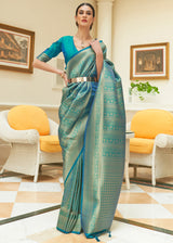 Keppel Bluish Green Zari Woven Kanjivaram Saree