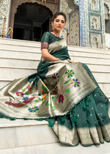 Sark Green Zari Woven Tussar Paithani Silk Saree