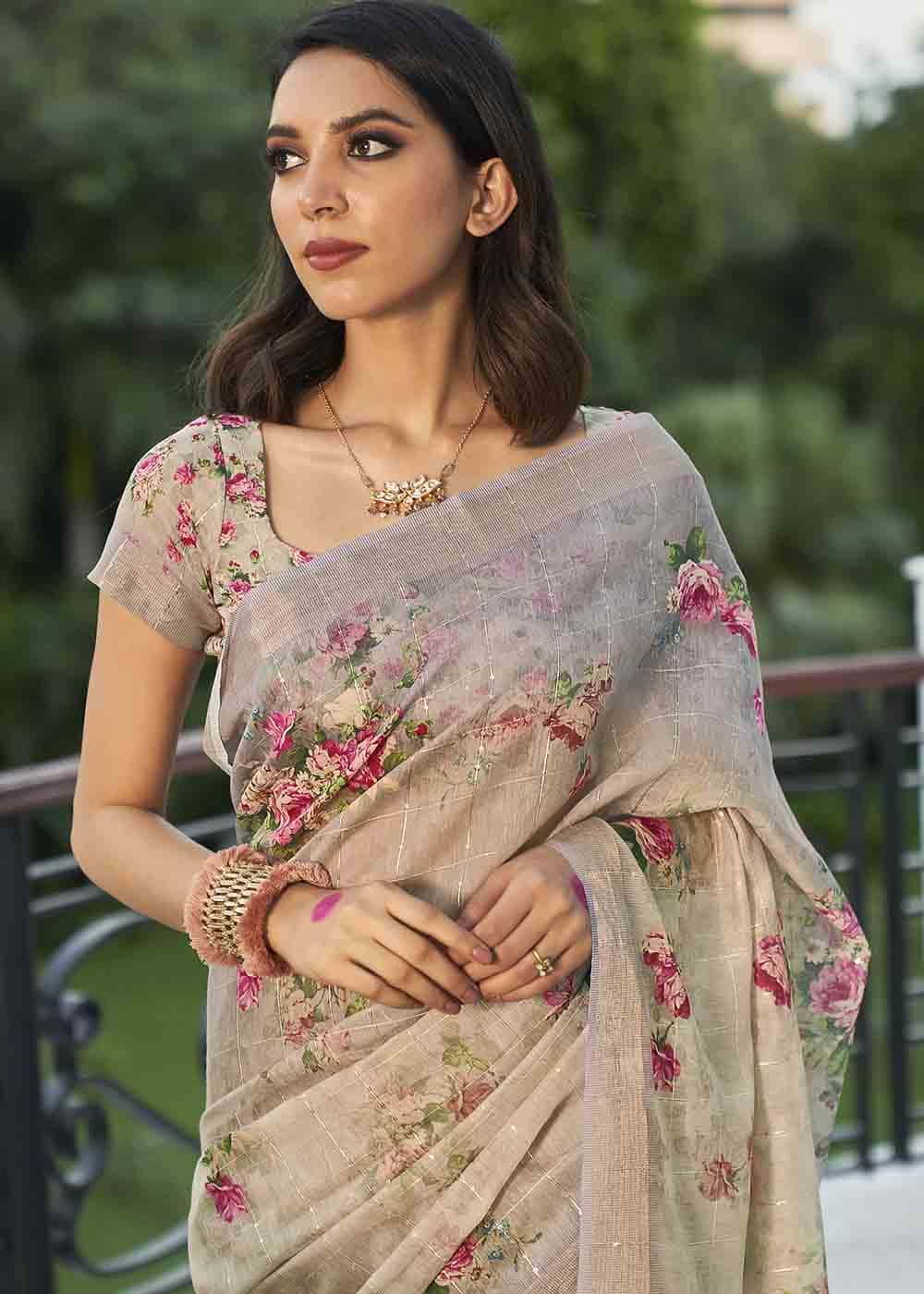 MySilkLove Thatch Light Purple Digital Floral Printed Saree