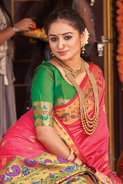 Pearl Pink Zari Woven Paithani Saree
