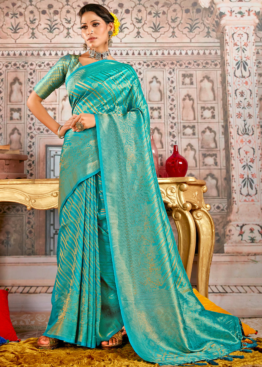 Buy MySilkLove Tradewind Blue South Silk Saree Online