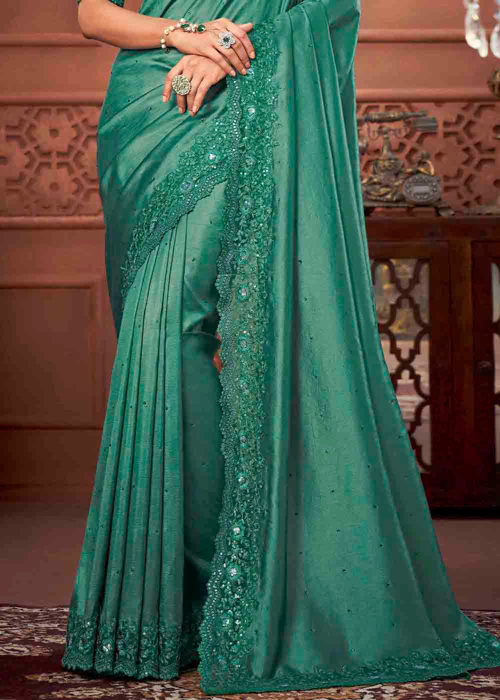 Buy MySilkLove Tradewind Green Designer Silk Saree Online