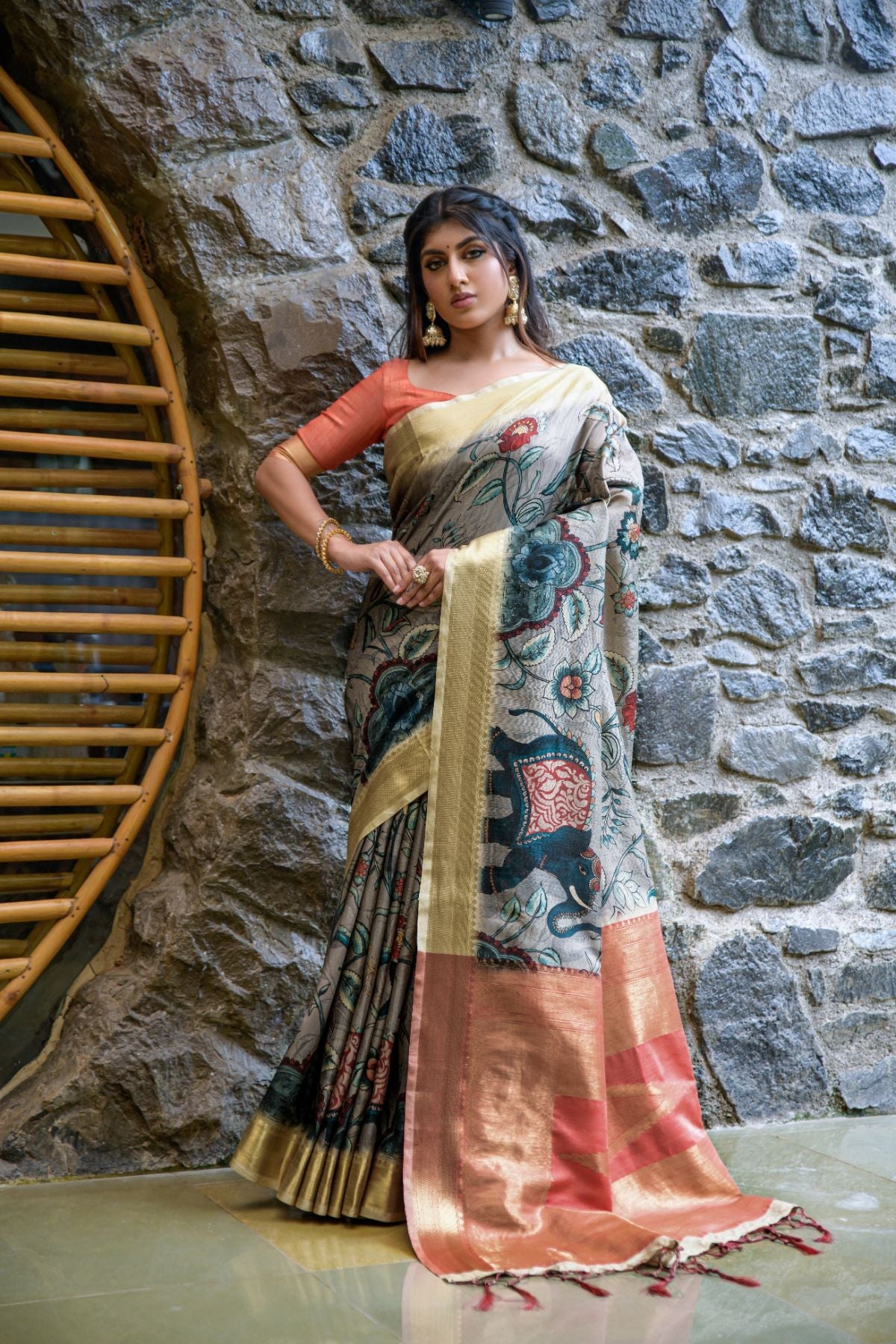 Buy MySilkLove Nandor Grey Handloom Tussar Silk Saree Online