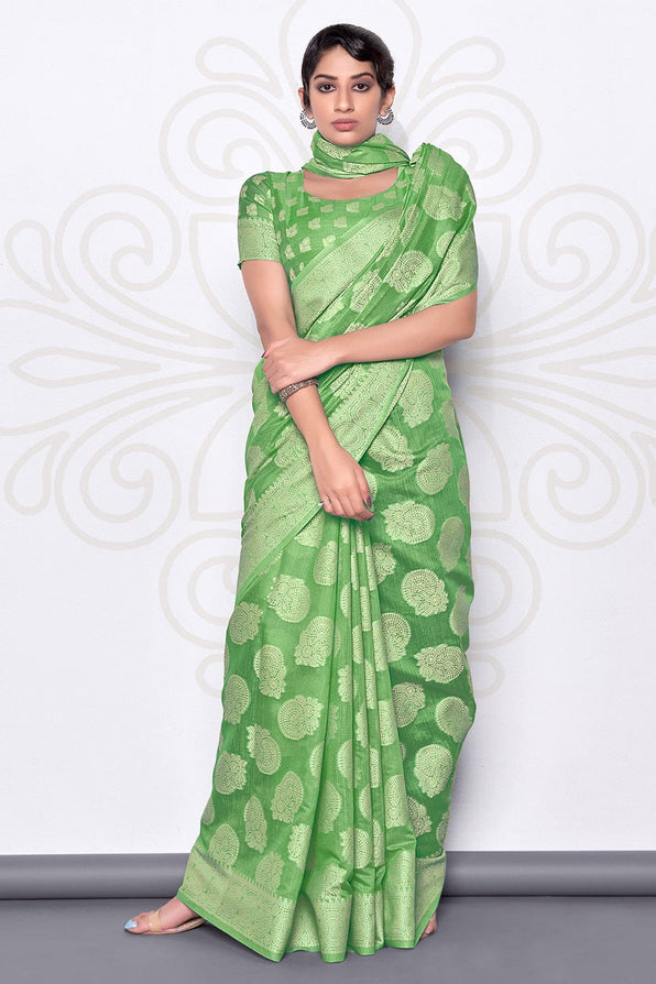 Buy MySilkLove Glade Green Cotton Saree Online