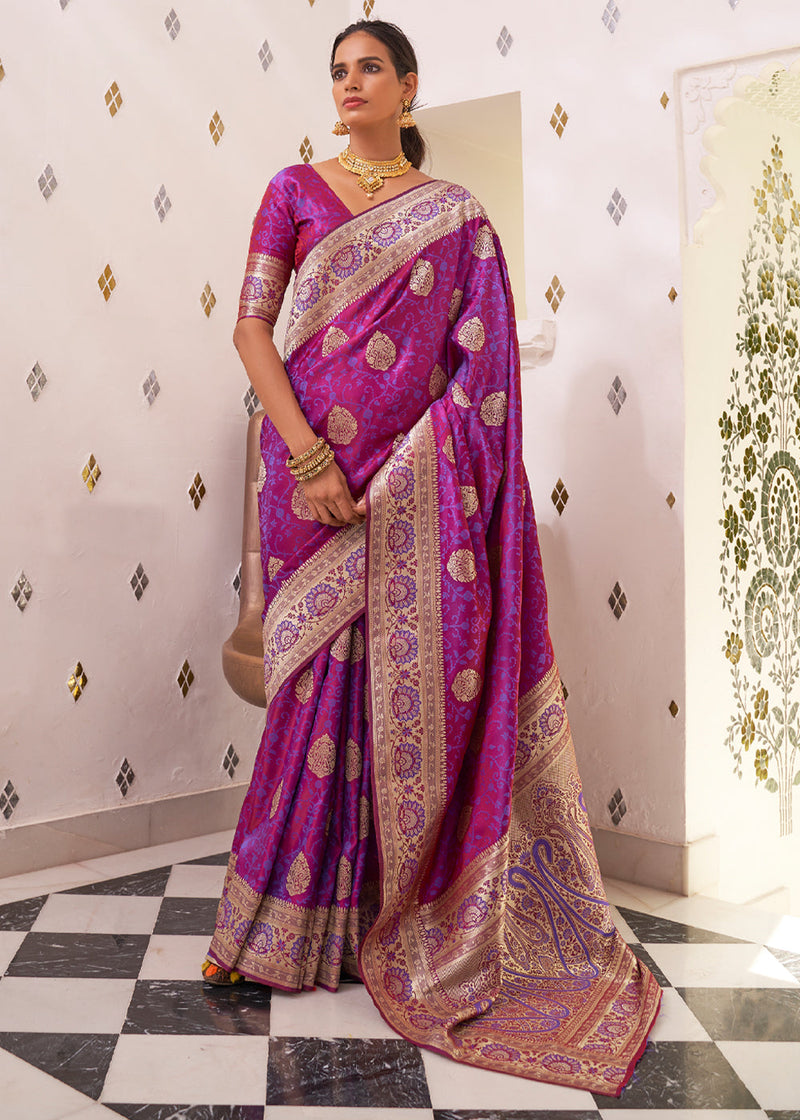 Tapestry Purple Zari Woven Dual Tone Banarasi Saree