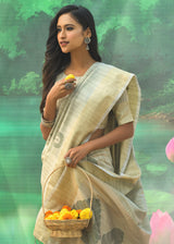 Taupe Greyish Green Banarasi Jacquard Silk Saree