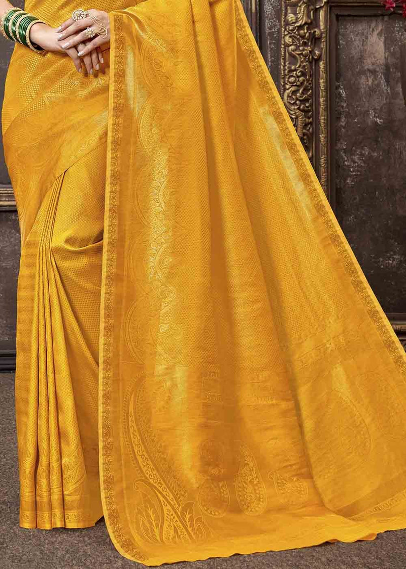Saffron Yellow Zari Woven Tissue Kanjivaram Saree
