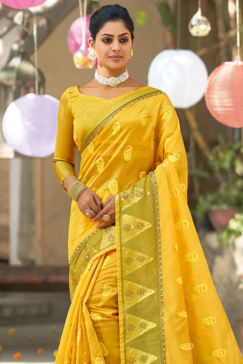 MySilkLove Fuel Yellow Organza Saree