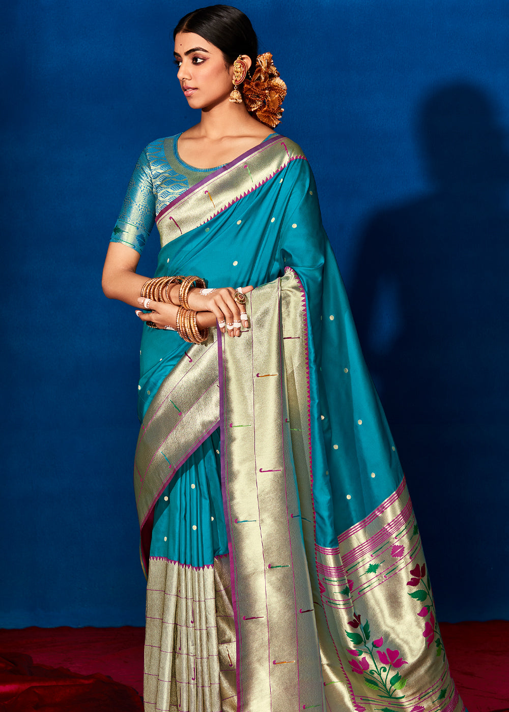 Buy MySilkLove Royal Blue Woven Paithani Silk Saree Online