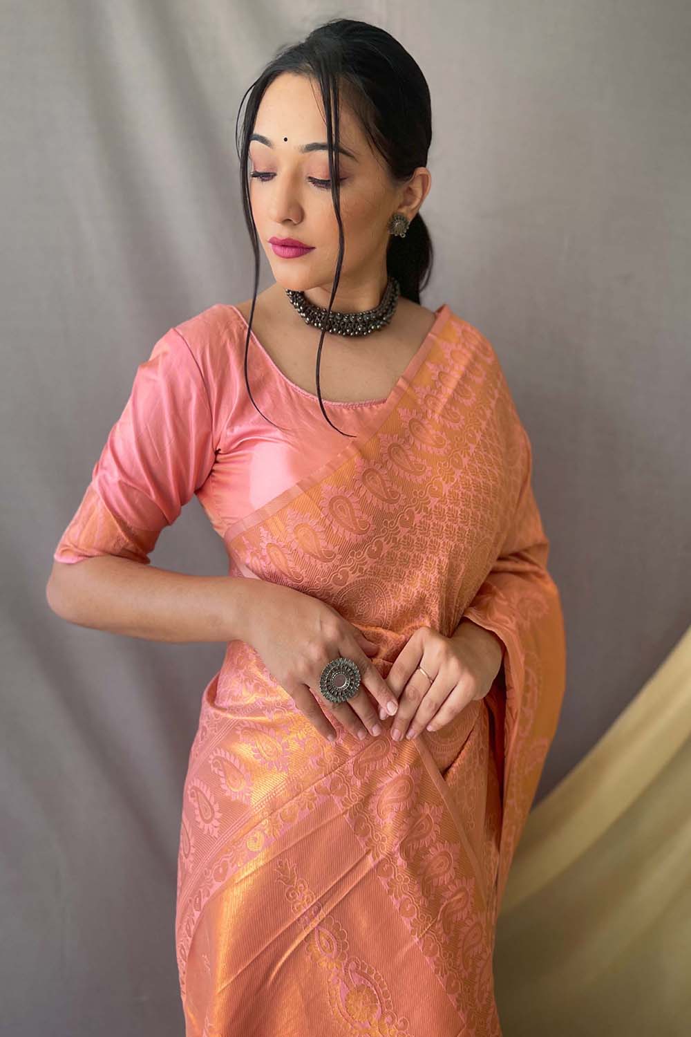 Buy MySilkLove Manhattan Peach Woven Art Silk Saree Online