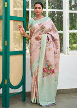 Clam Pink Banarasi Jacquard Printed Saree