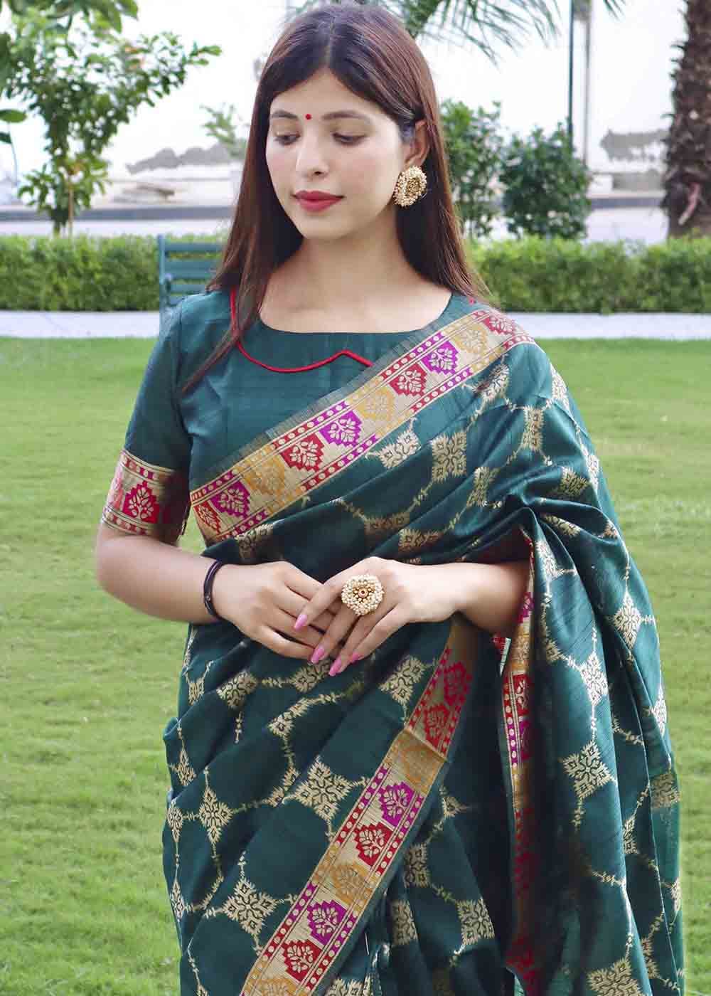 Buy MySilkLove Astronaut Green Zari Woven Tussar Silk Saree Online