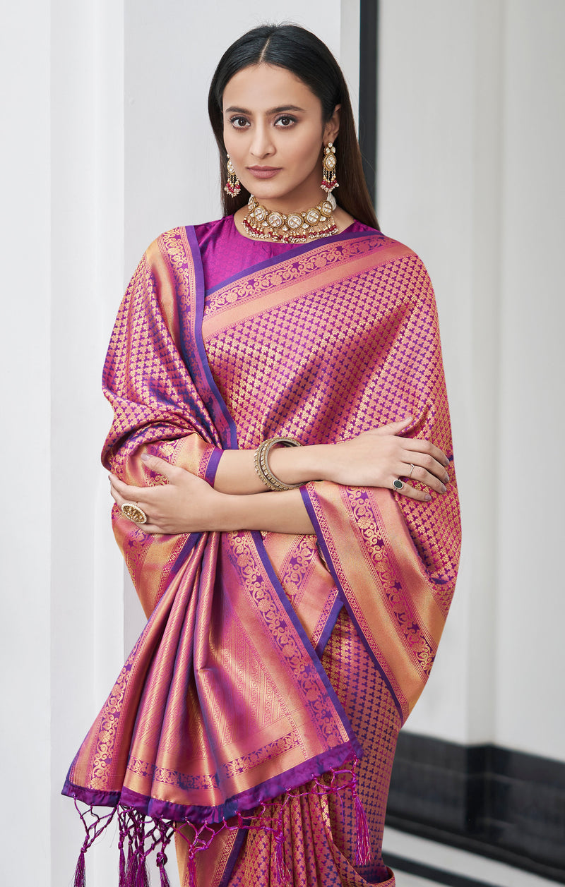 Rose Quartz Purple Zari Woven Banarasi Saree
