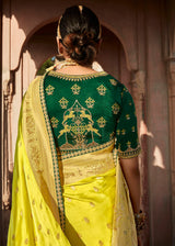 Sunflower Green Zari Woven Banarasi Silk Saree with Embroidered Blouse