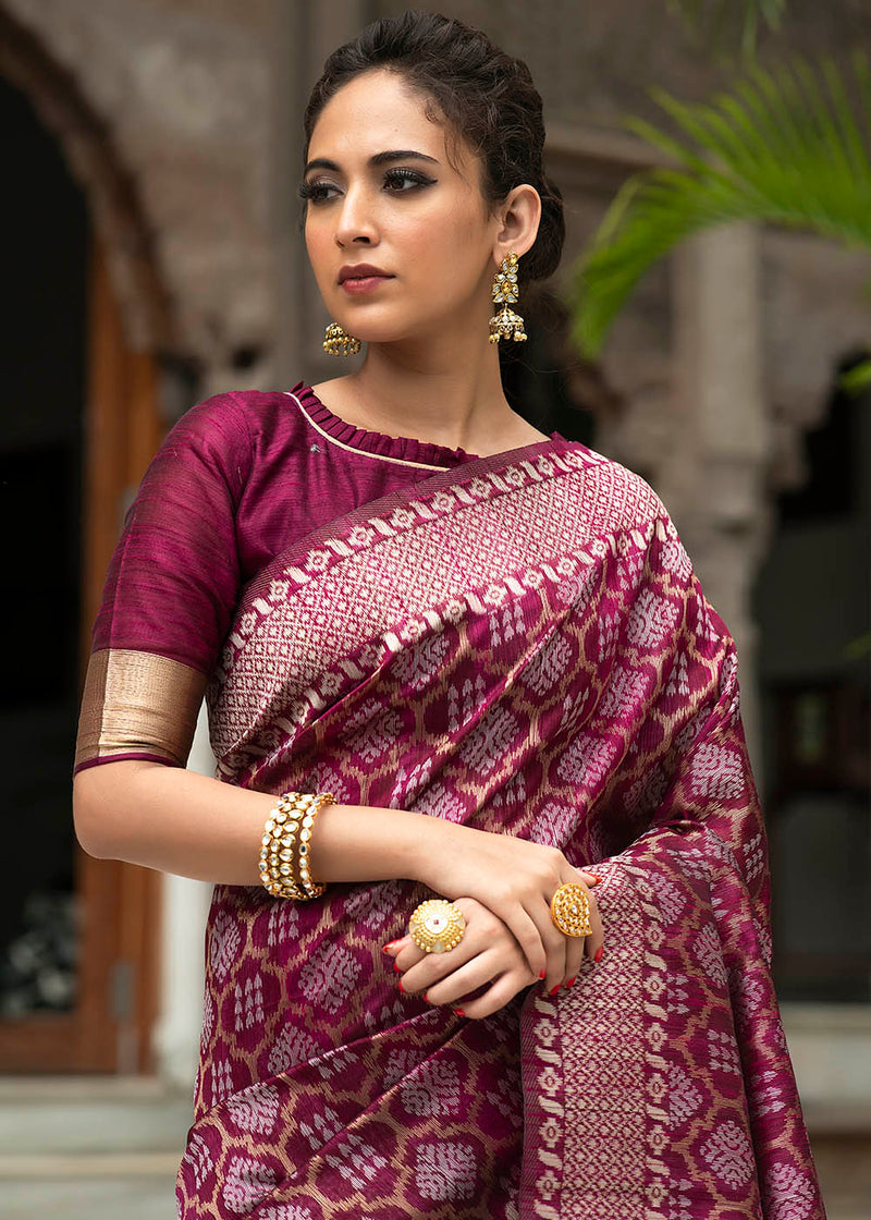Tawny Purple Zari Woven Tussar Saree
