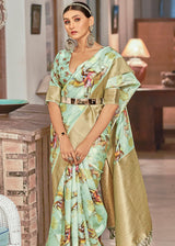 Surf Crest Green Digital Printed Banarasi Saree
