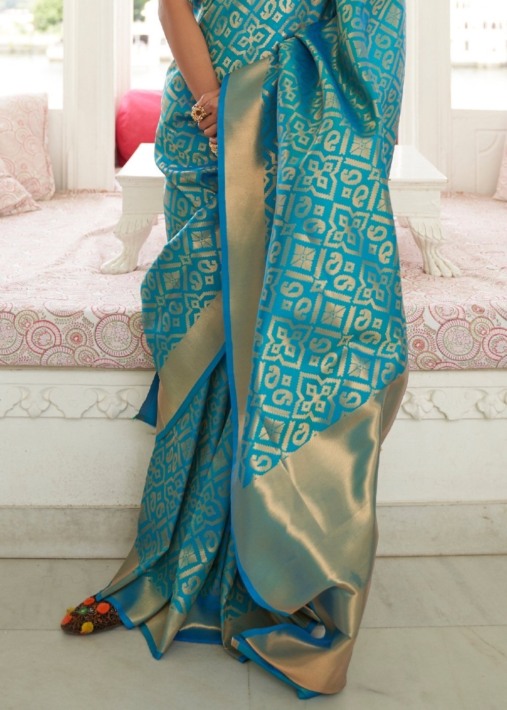 Buy MySilkLove Calypso Blue Zari Woven Kanjivaram Saree Online