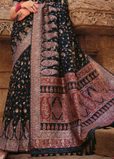 Birch Black Zari Woven Banarasi Kora Silk Saree