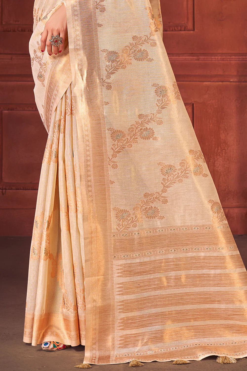 Buy MySilkLove Brandy Cream Cotton Tissue Silk Saree Online