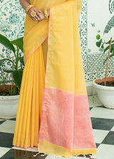 Shalimar Yellow Zari Woven Linen Saree
