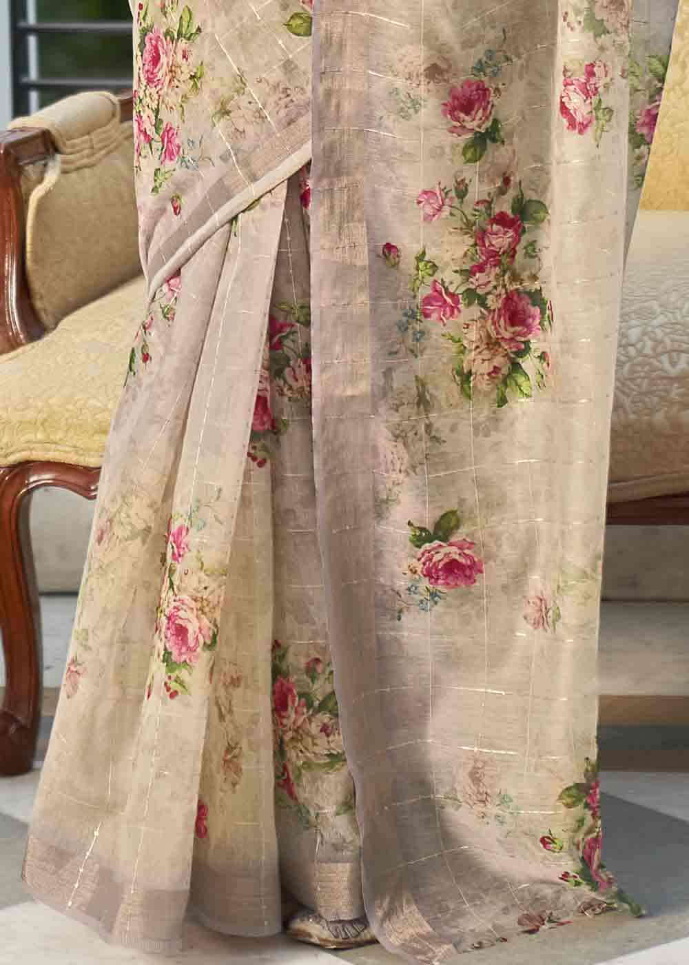 Buy MySilkLove Thatch Light Purple Digital Floral Printed Saree Online