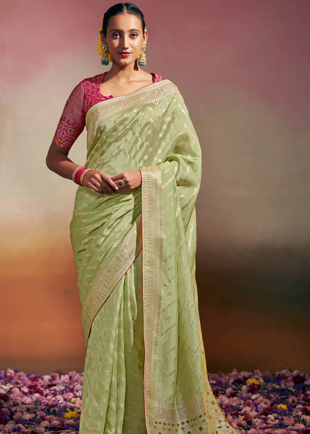 Buy MySilkLove Swamp Green Woven Banarasi Soft Silk Saree Online