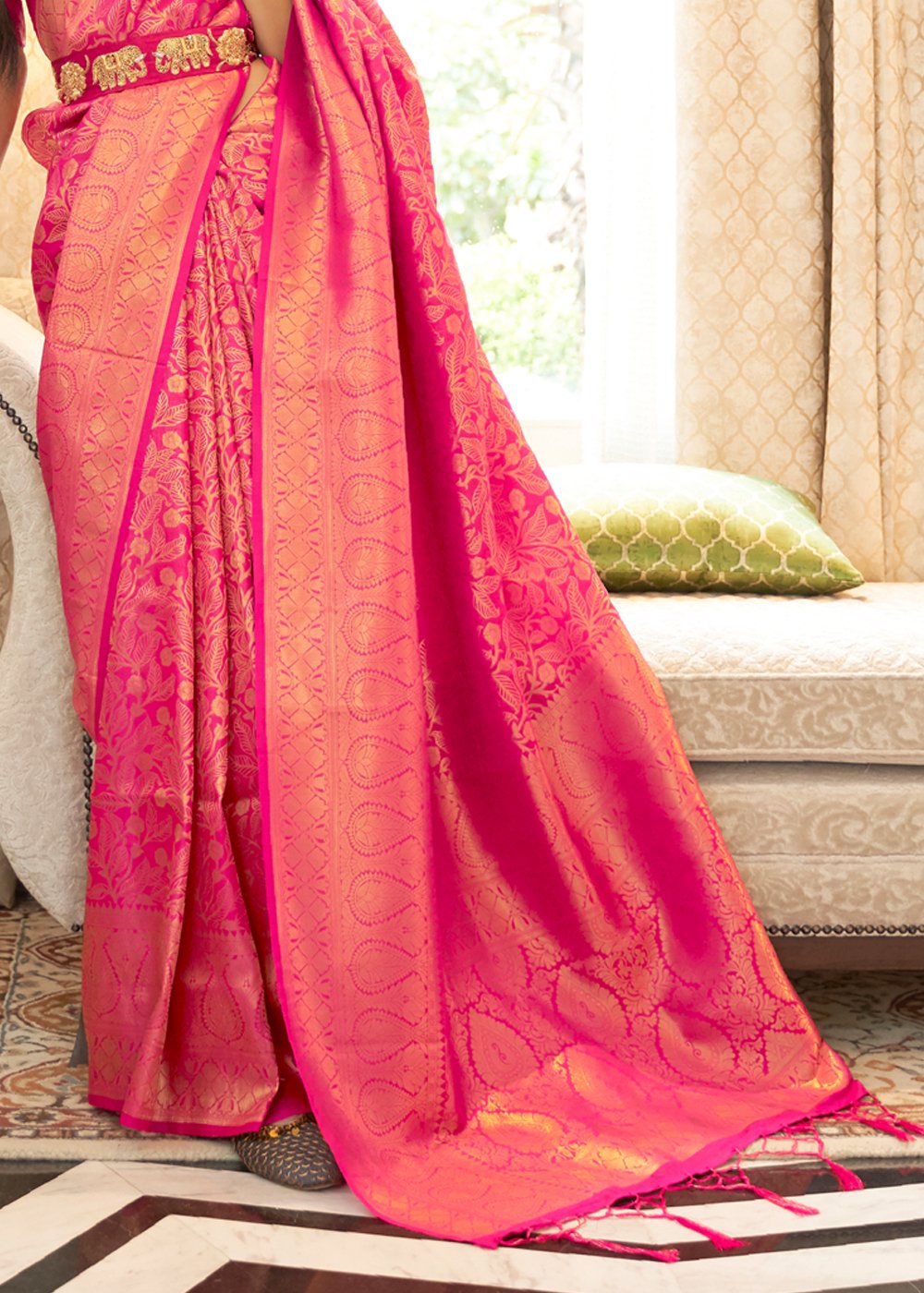 Buy MySilkLove Medium Pink Zari Woven Kanjivaram Saree Online