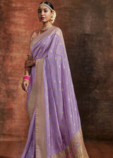 London Hue Purple Woven Banarasi Soft Silk Saree