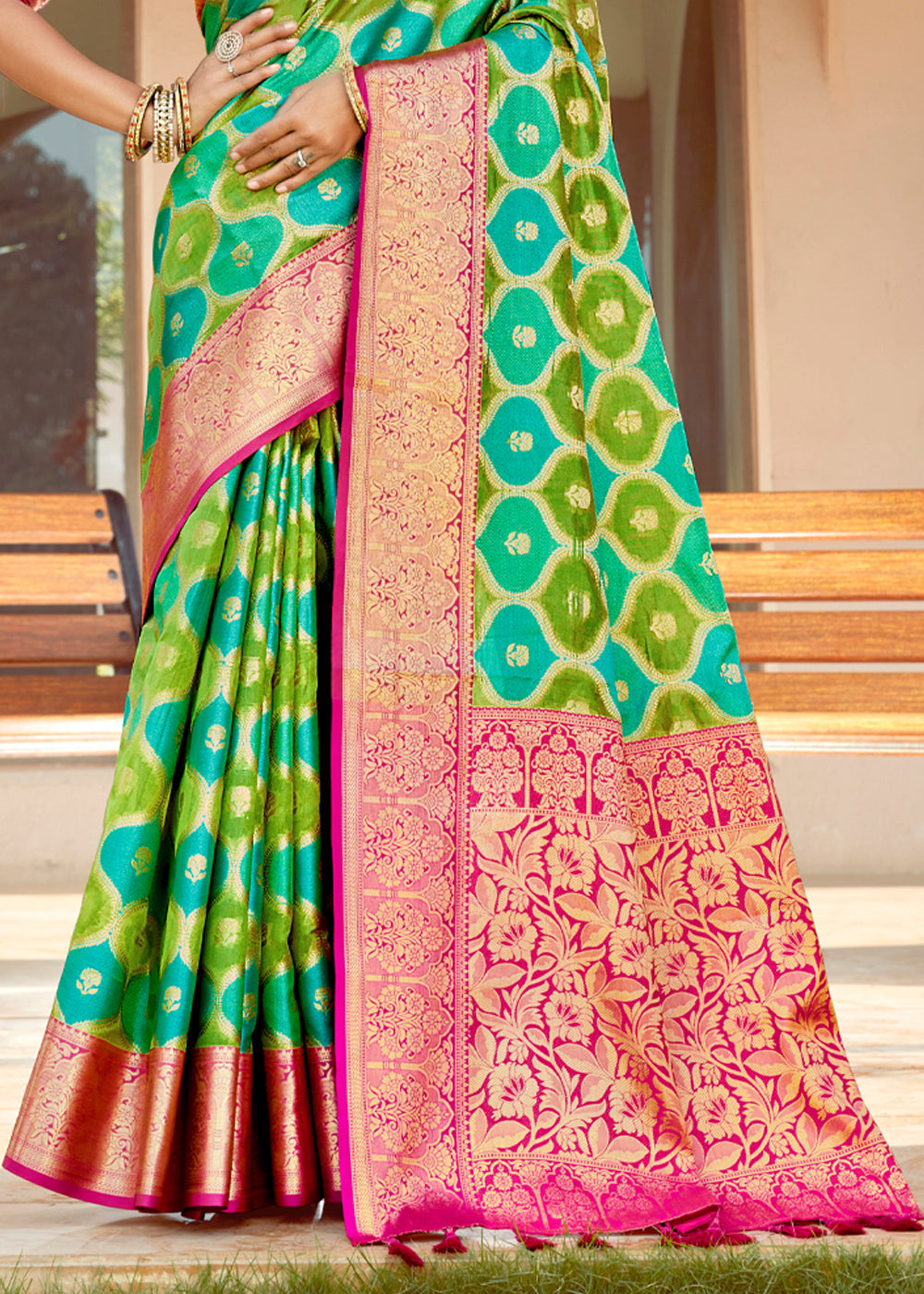 Buy MySilkLove De York Green Wonen Banarasi Rangkath Silk Saree Online