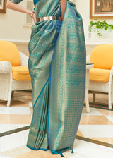 Keppel Bluish Green Zari Woven Kanjivaram Saree