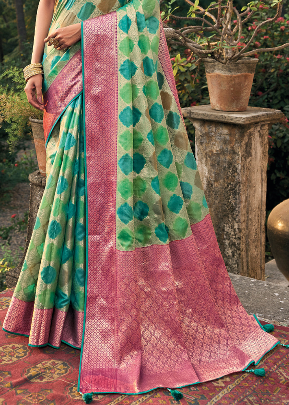 Buy MySilkLove Asparagus Green Woven Organza Banarasi Silk Saree Online