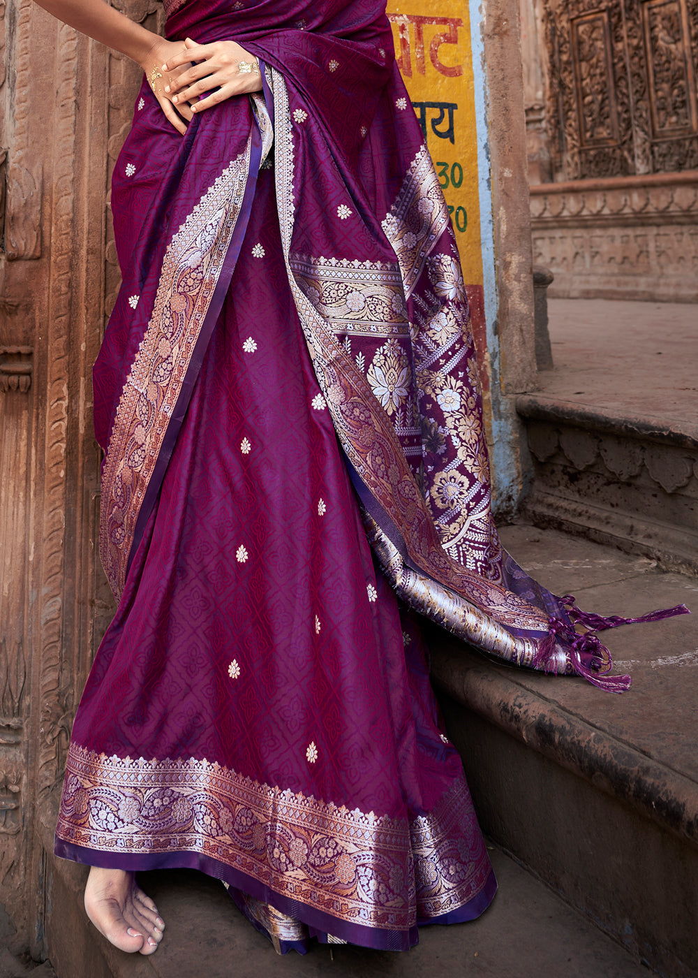 Buy MySilkLove Berry Purple Woven Banarasi Satin Silk Saree Online