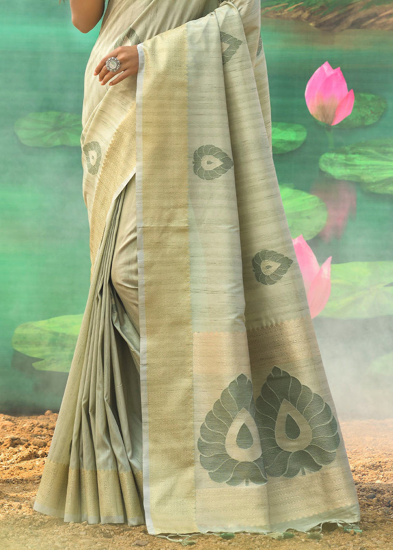 Taupe Greyish Green Banarasi Jacquard Silk Saree