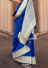 Torea Bay Blue Woven Banarasi Satin Silk Saree