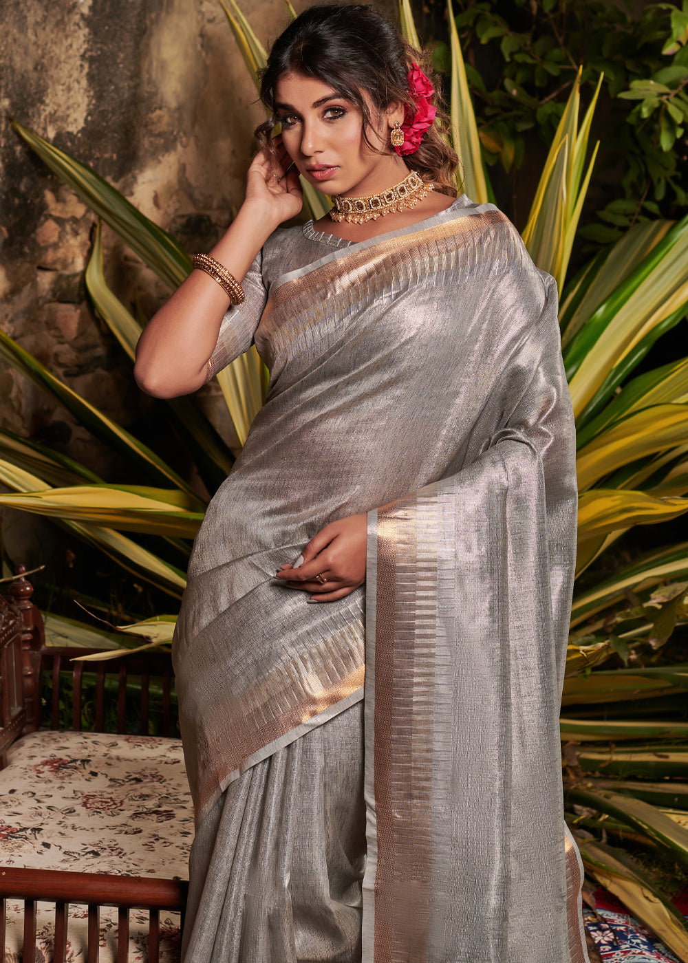 Buy MySilkLove Schooner Grey Woven Tussar Silk Saree Online